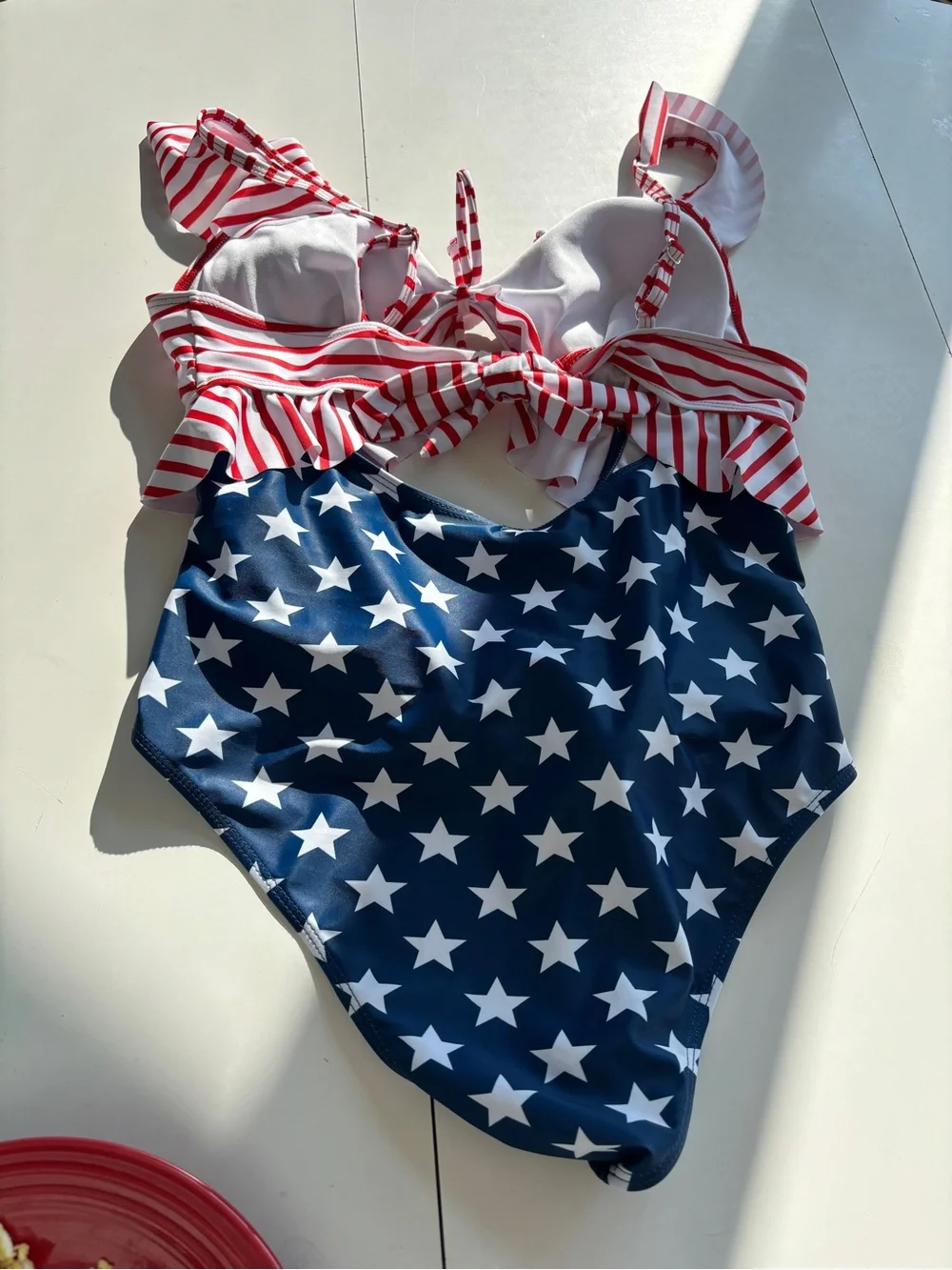 Women’s large Red Stripe & Navy Star one Piece Swim suit